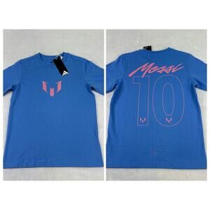 Adidas Messi Name & Number Graphic Jersery Style T Shirt Blue/Pink Youth Size S